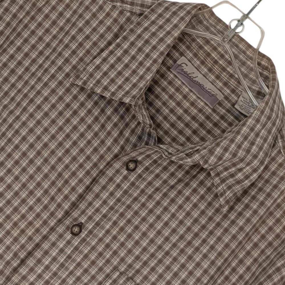 Fieldmaster Shirt Mens Large Brown Plaid Short Sleeve Button Front Cotton Casual